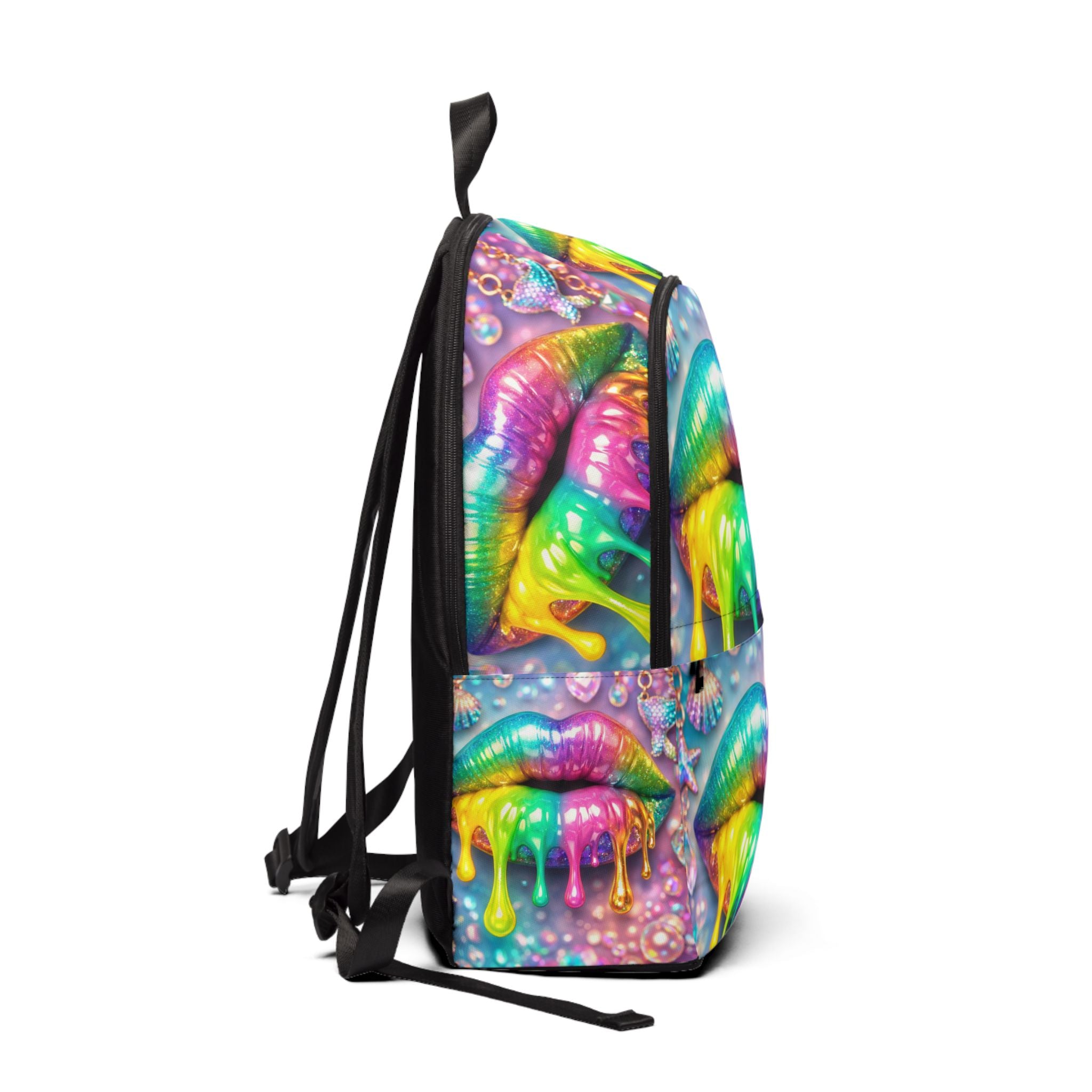 Rainbow Drip Lips Backpack — Colorful Pop Art School Bag