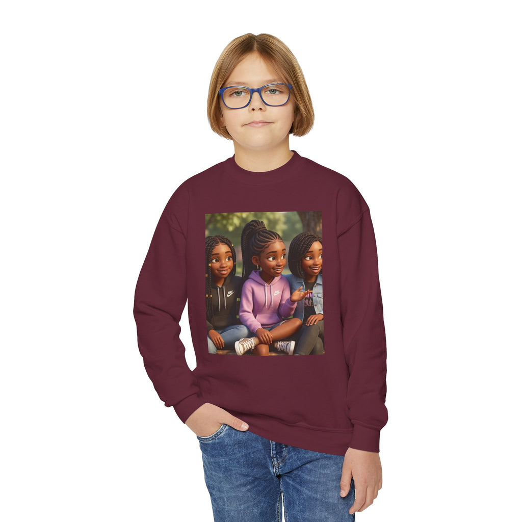 Youth Crewneck Sweatshirt Featuring Diverse Best Friends Illustration