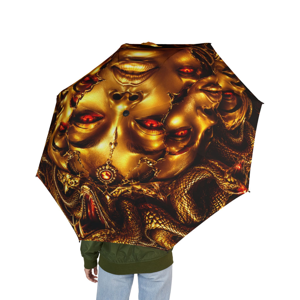 Golden Dragon Skull Foldable Umbrella — Gothic Fantasy Rain Shield