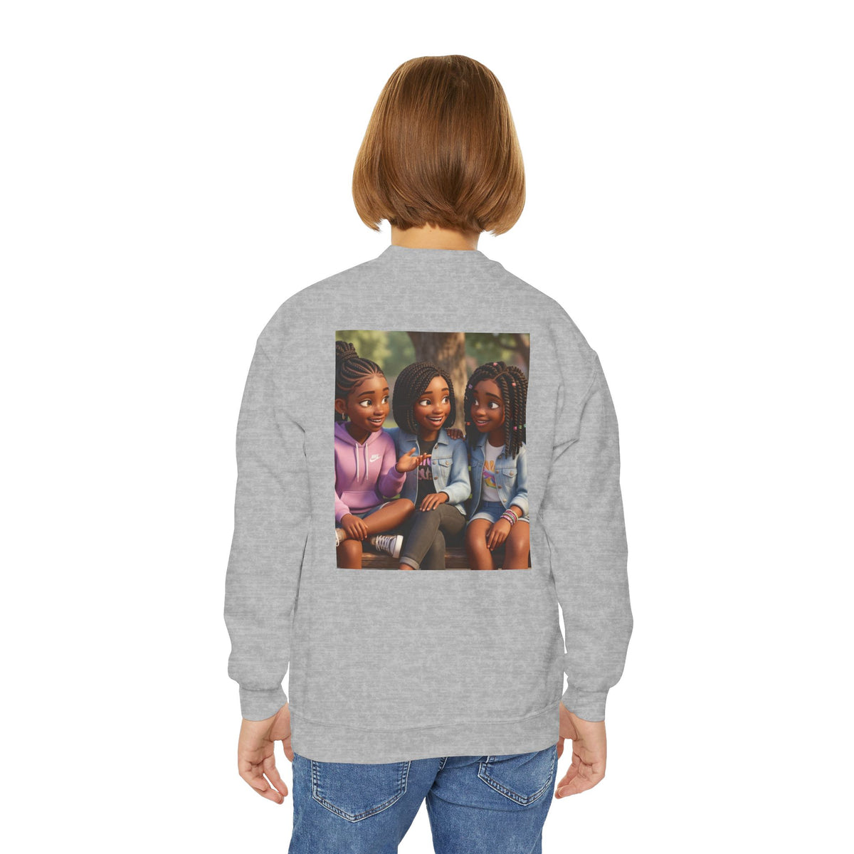 Youth Crewneck Sweatshirt Featuring Diverse Best Friends Illustration
