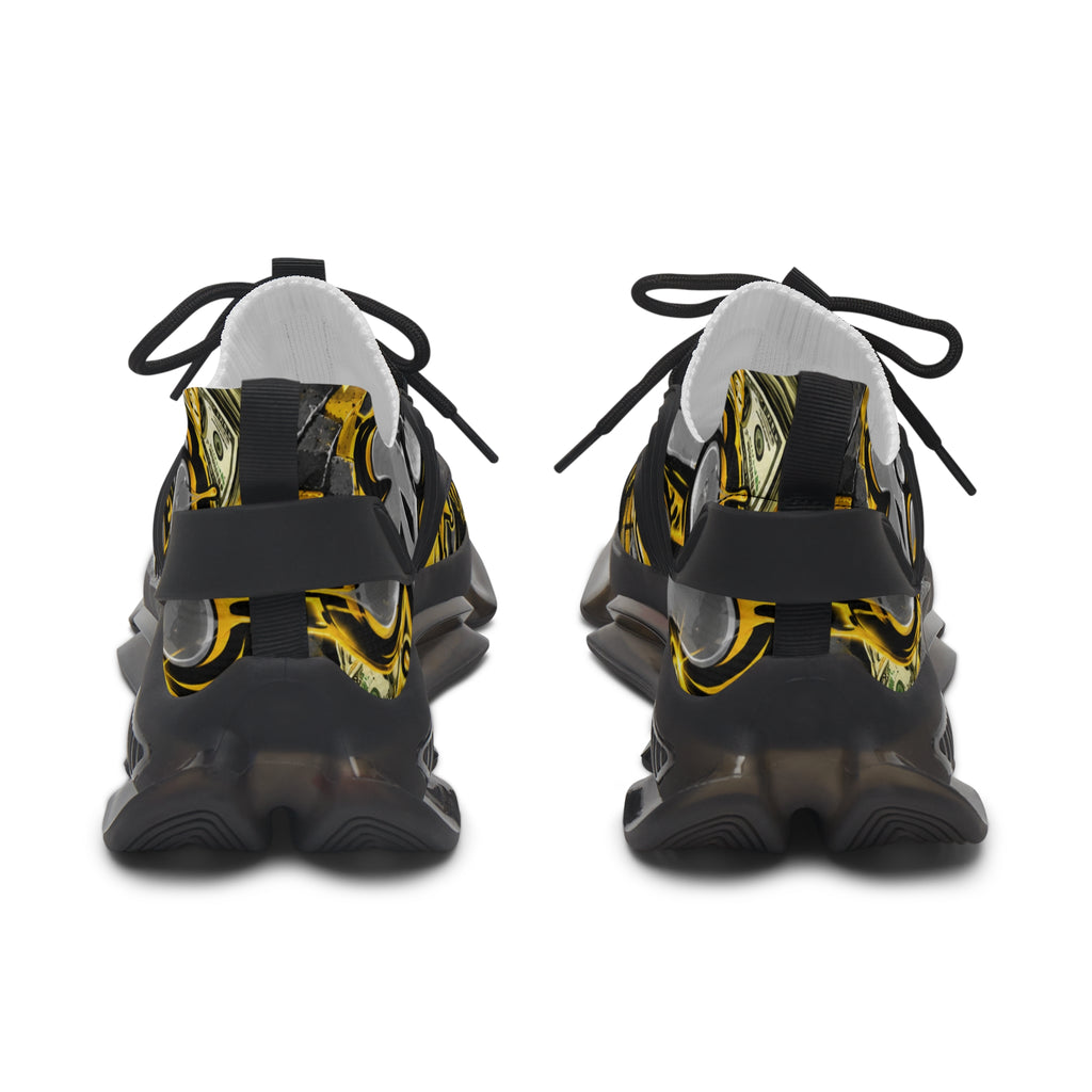 Women's Mesh Sneakers – Bold Black, Gold & White Graphic Athletic Shoes