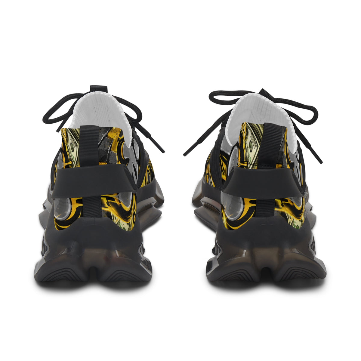 Women's Mesh Sneakers – Bold Black, Gold & White Graphic Athletic Shoes