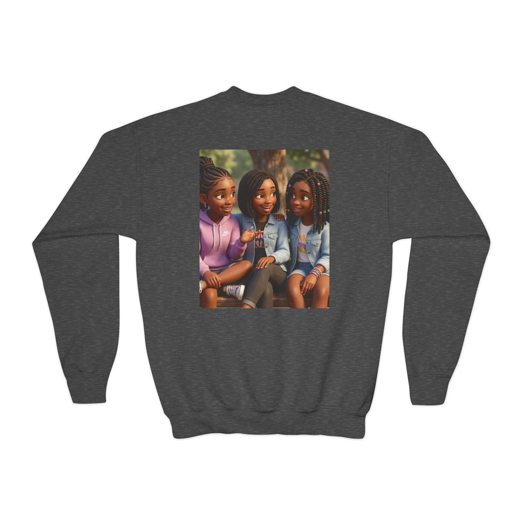 Youth Crewneck Sweatshirt Featuring Diverse Best Friends Illustration