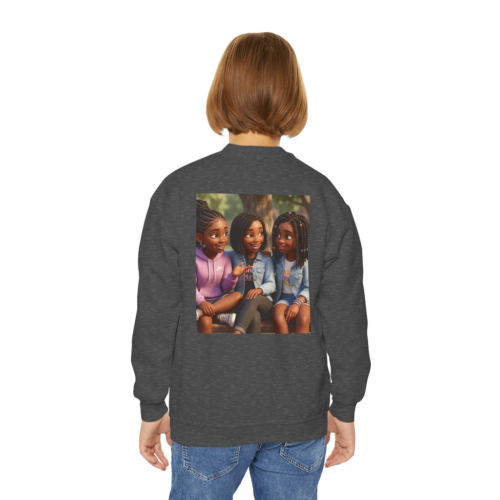 Youth Crewneck Sweatshirt Featuring Diverse Best Friends Illustration