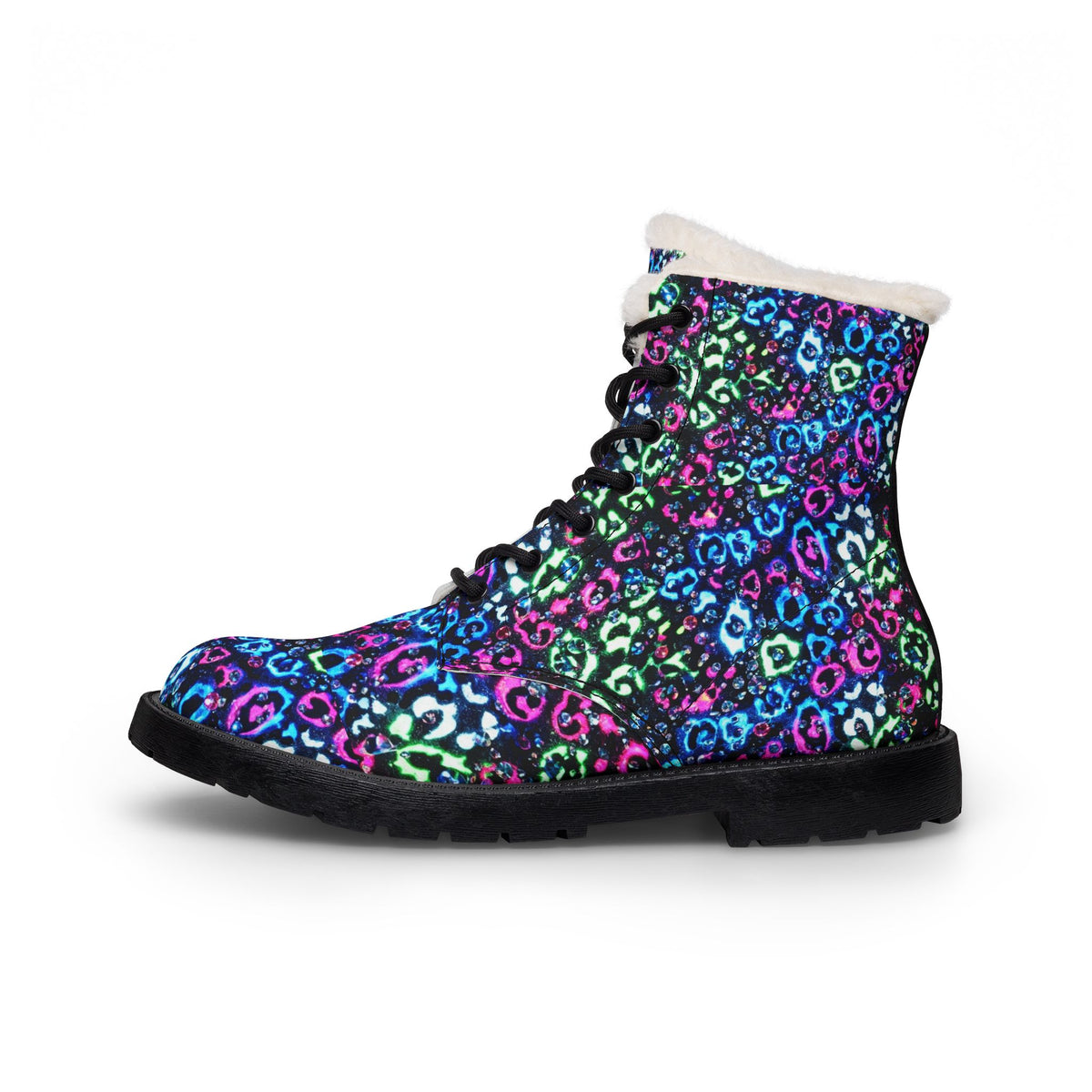 Women's Colorful Leopard Print Fur-Lined Leather Boots