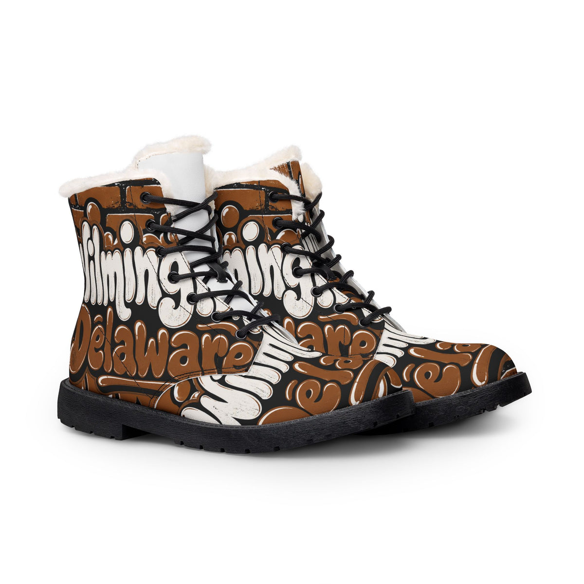 Women’s Fur-Lined Boots – Brown Delaware Street Art Design