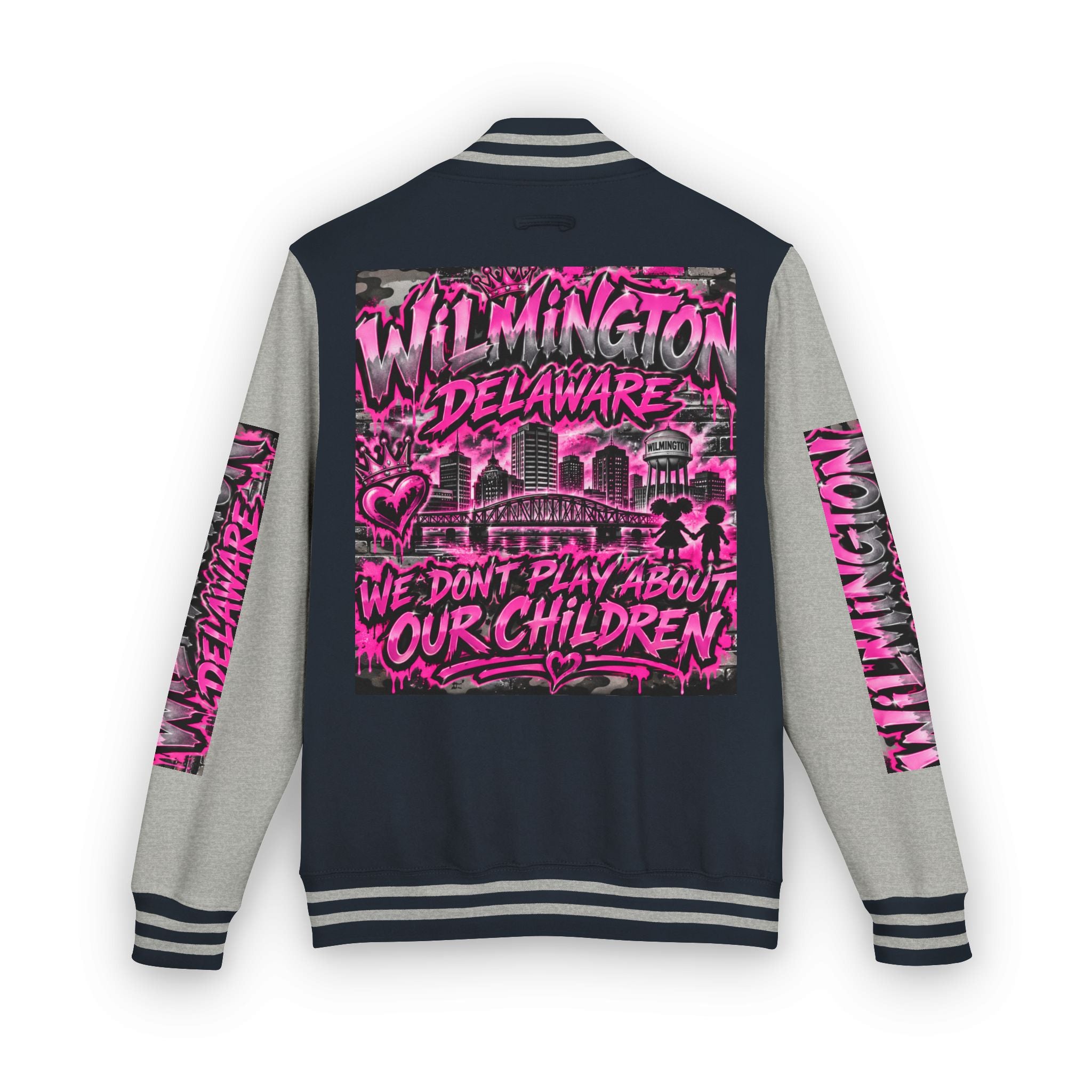 Wilmington Delaware Letterman Jacket — 'We Don't Play About Our Children' Varsity Coat