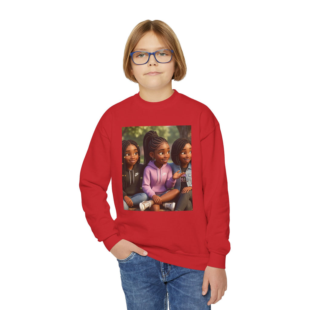 Youth Crewneck Sweatshirt Featuring Diverse Best Friends Illustration