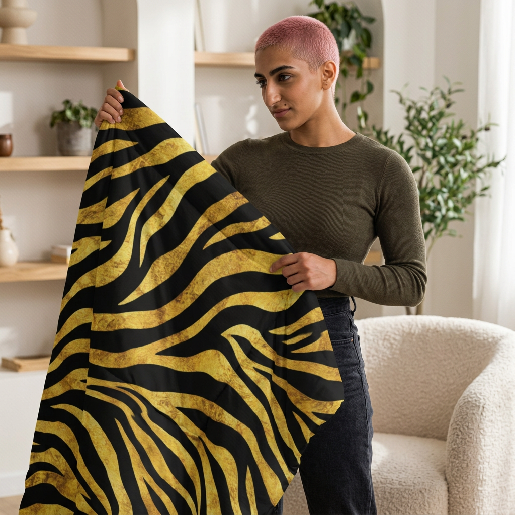 Gold Zebra Comforter — Bold Animal Print Bedding