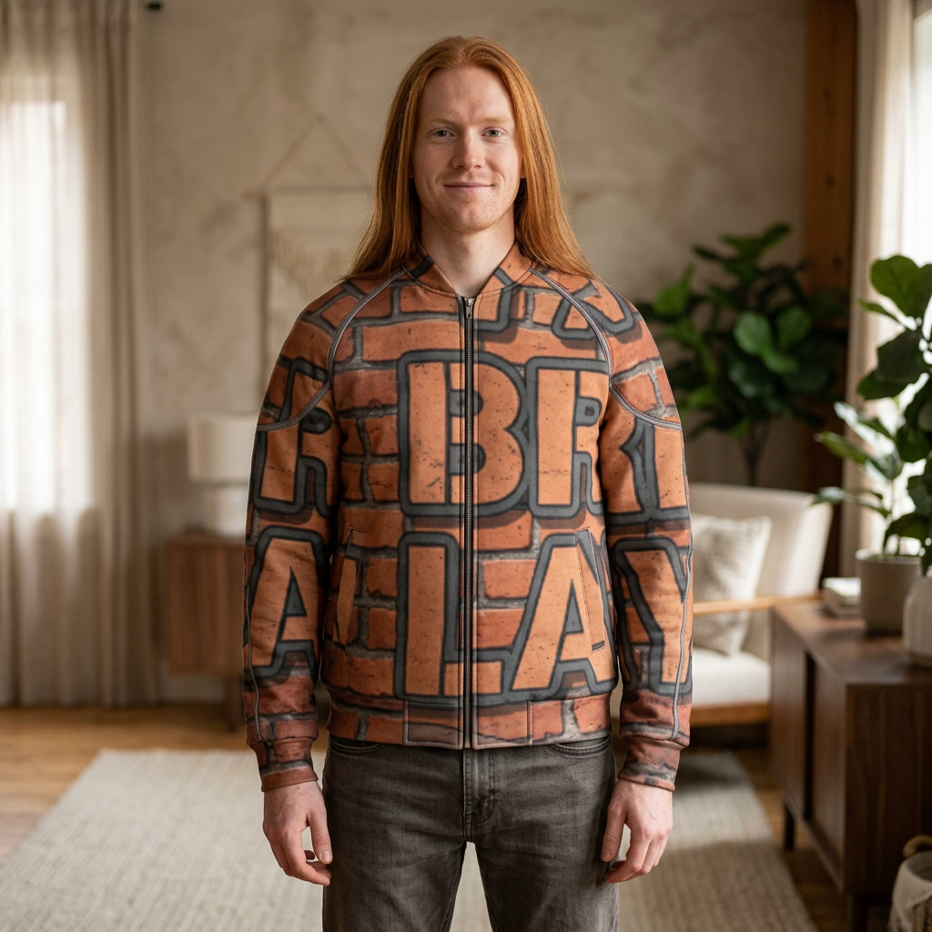 Brick Wall Graphic Women's Varsity Jacket — Retro Urban Lettering AOP