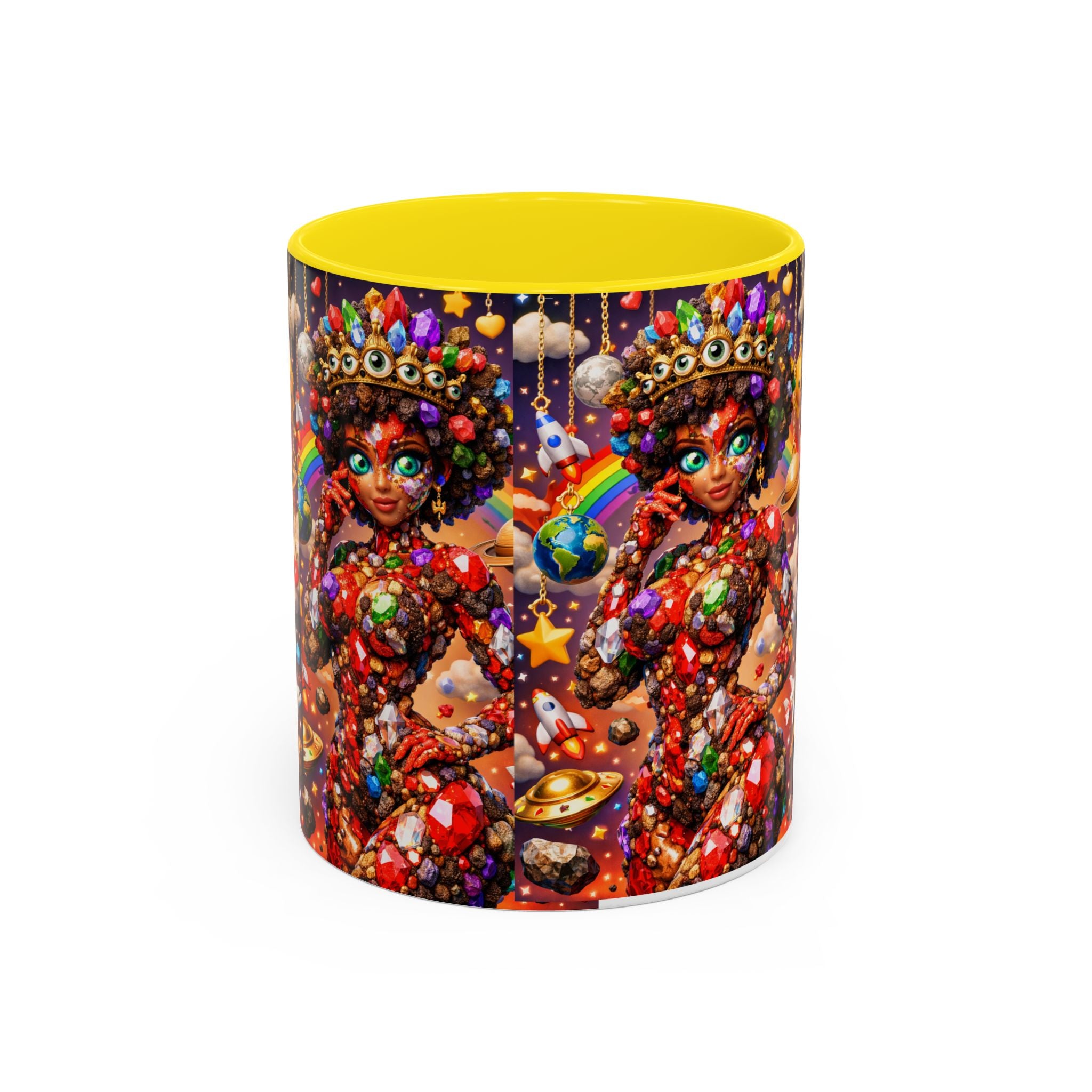Celestial Candy Goddess Accent Coffee Mug — Colorful Cosmic Fantasy 11/15oz