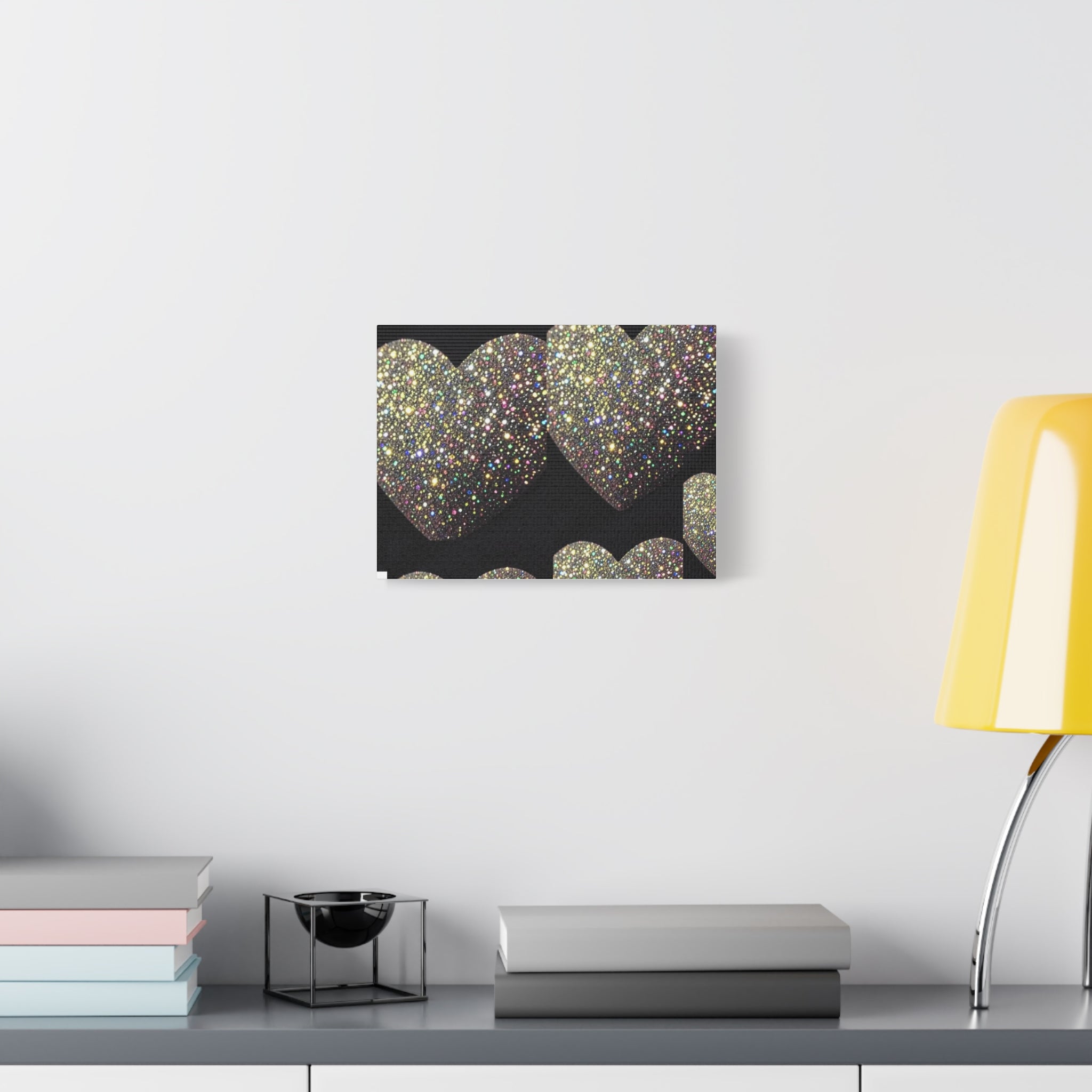Glitter Heart Canvas Print — Sparkling Gold Hearts Wall Art