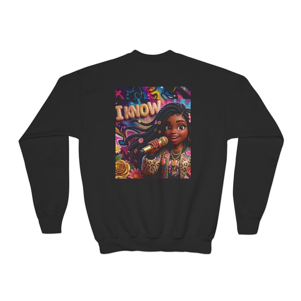 Youth Crewneck Sweatshirt – Colorful “I Know” Singer Character Design