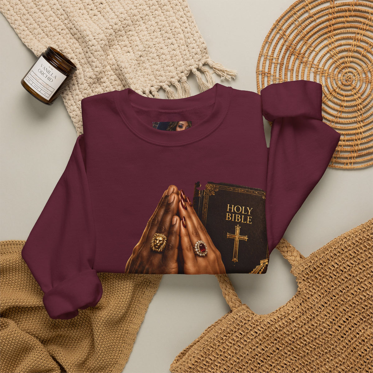 Holy Bible Praying Hands Religious Crewneck Sweatshirt