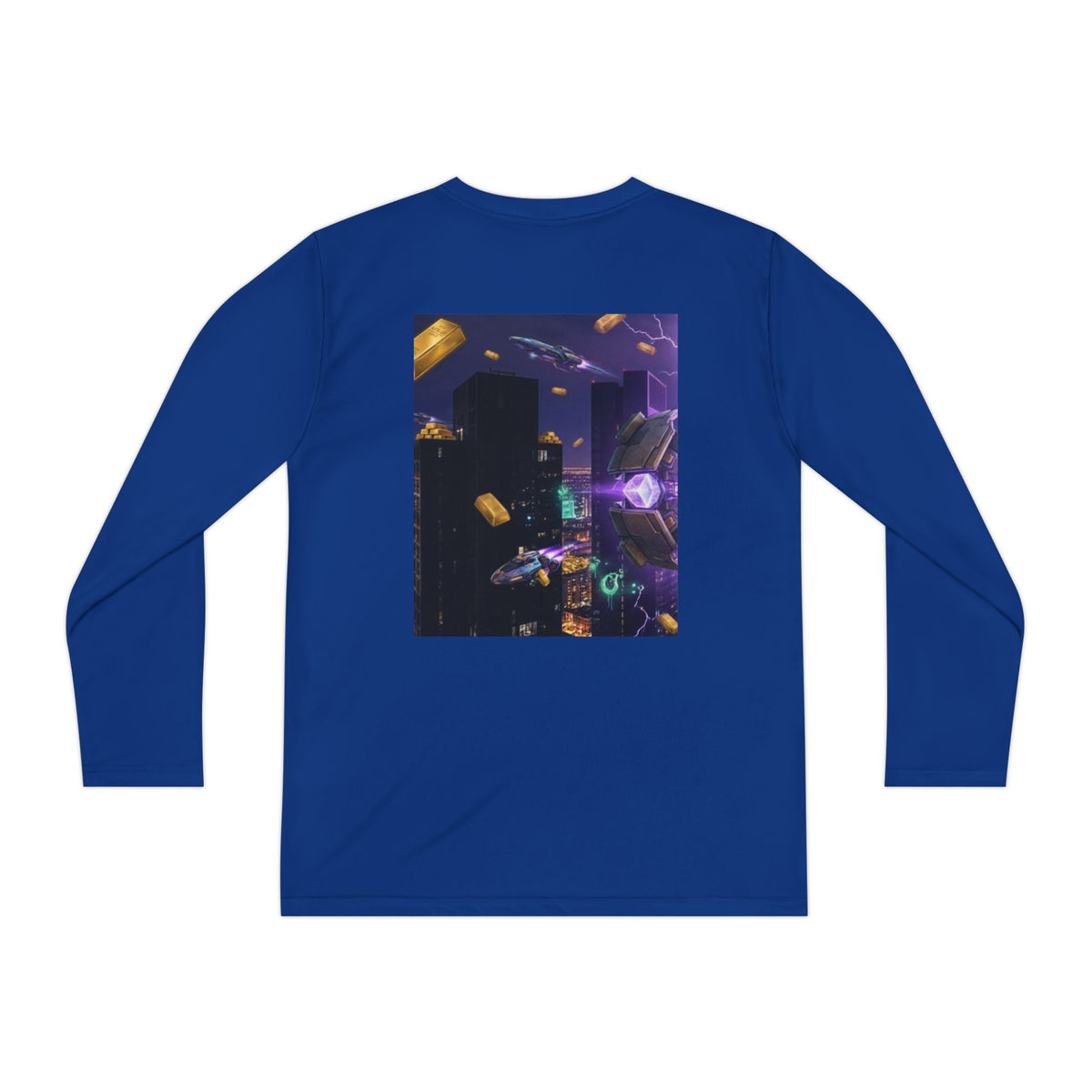 Youth Long Sleeve Tee – Colorful Night Cityscape Graphic Shirt