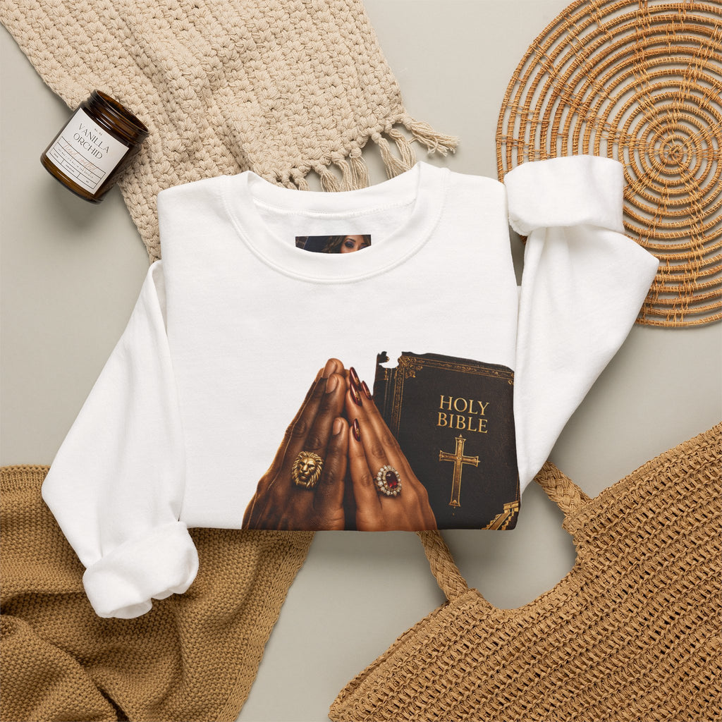 Holy Bible Praying Hands Religious Crewneck Sweatshirt