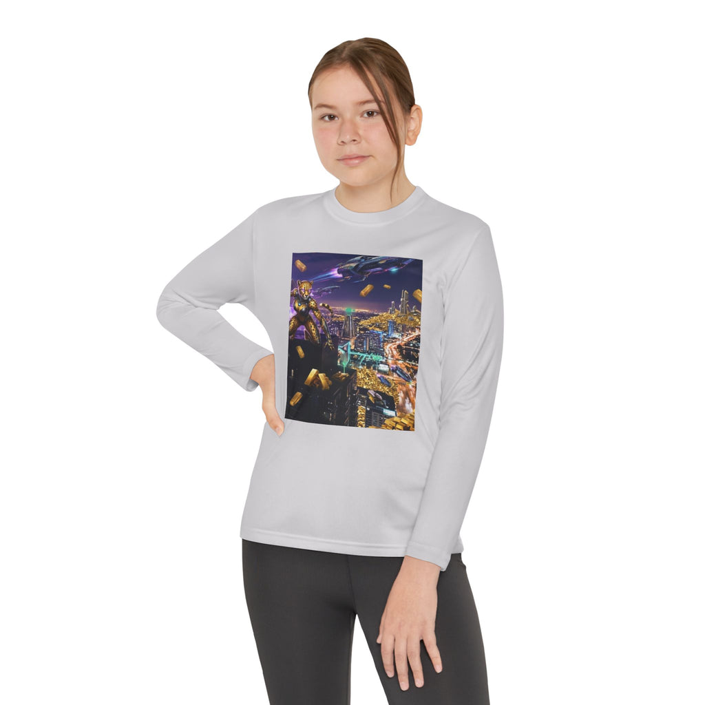 Youth Long Sleeve Tee – Colorful Night Cityscape Graphic Shirt