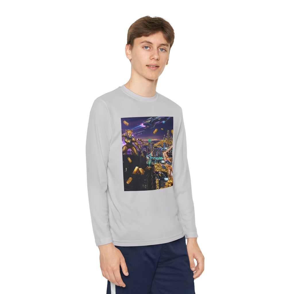 Youth Long Sleeve Tee – Colorful Night Cityscape Graphic Shirt