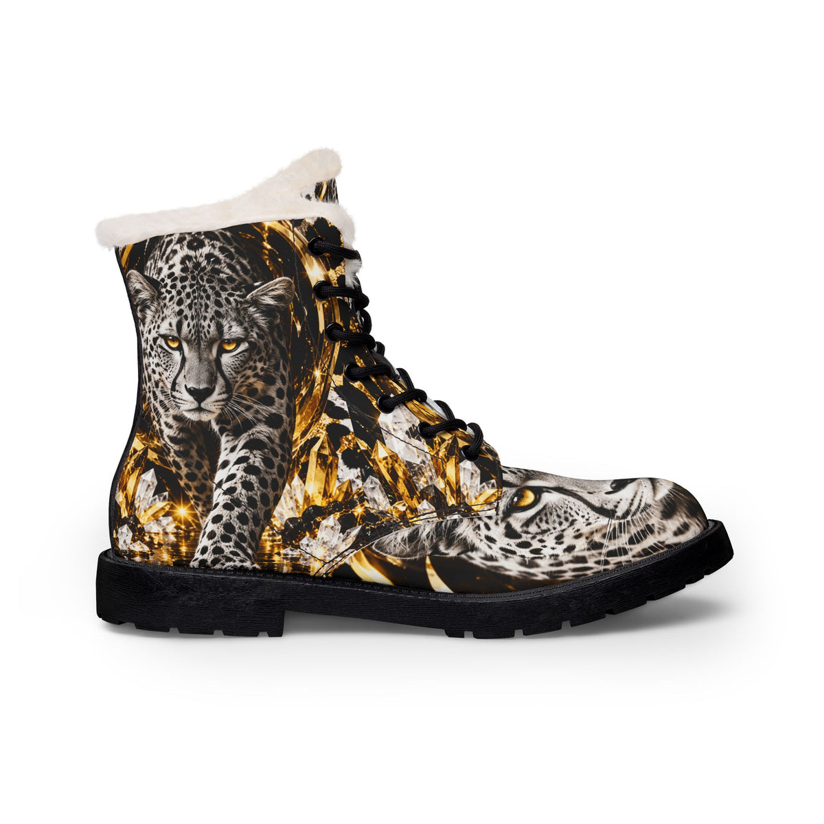 Women's Leopard Print Fur-Lined Boots