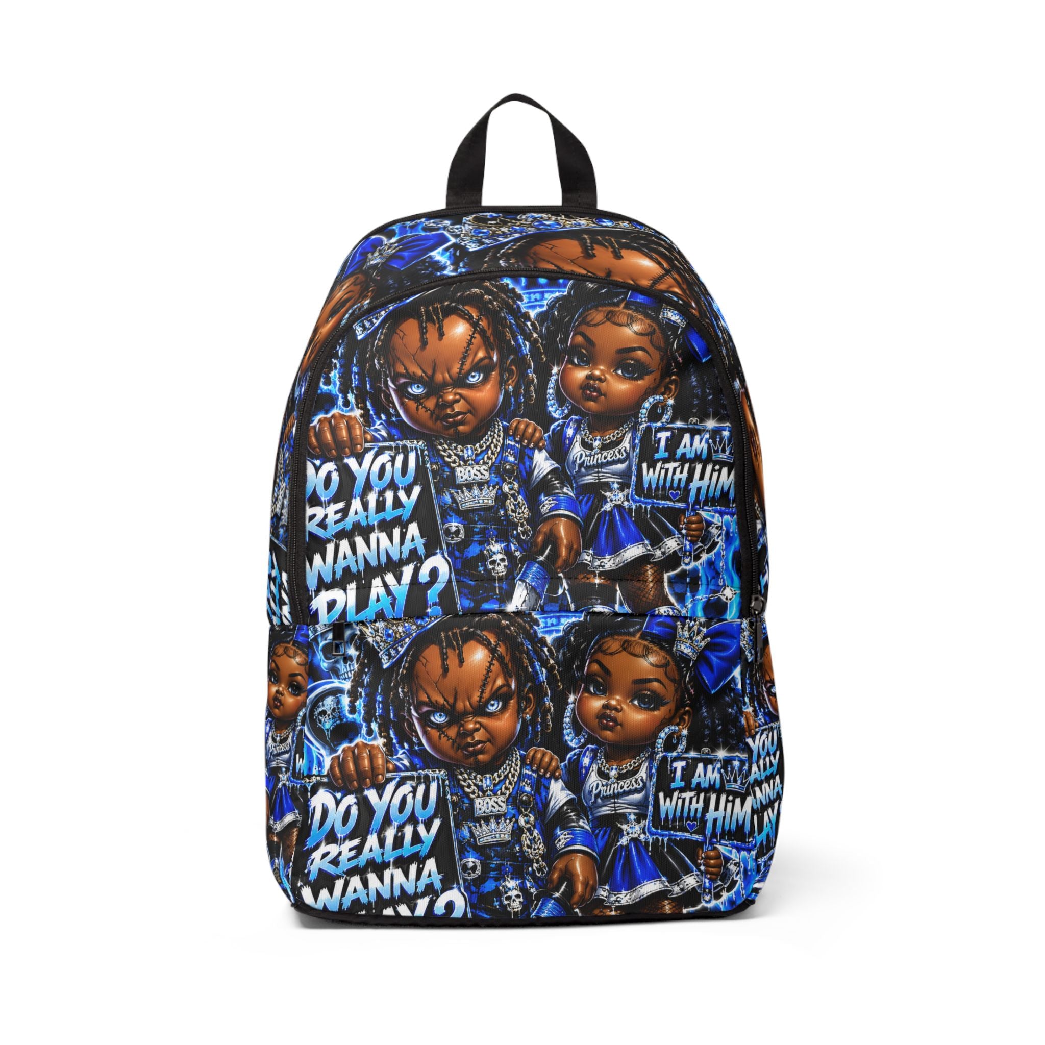 Blue Chucky Doll Horror Graphic Backpack – "Do You Really Wanna Play?"