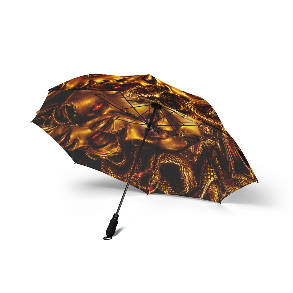 Golden Dragon Skull Foldable Umbrella — Gothic Fantasy Rain Shield