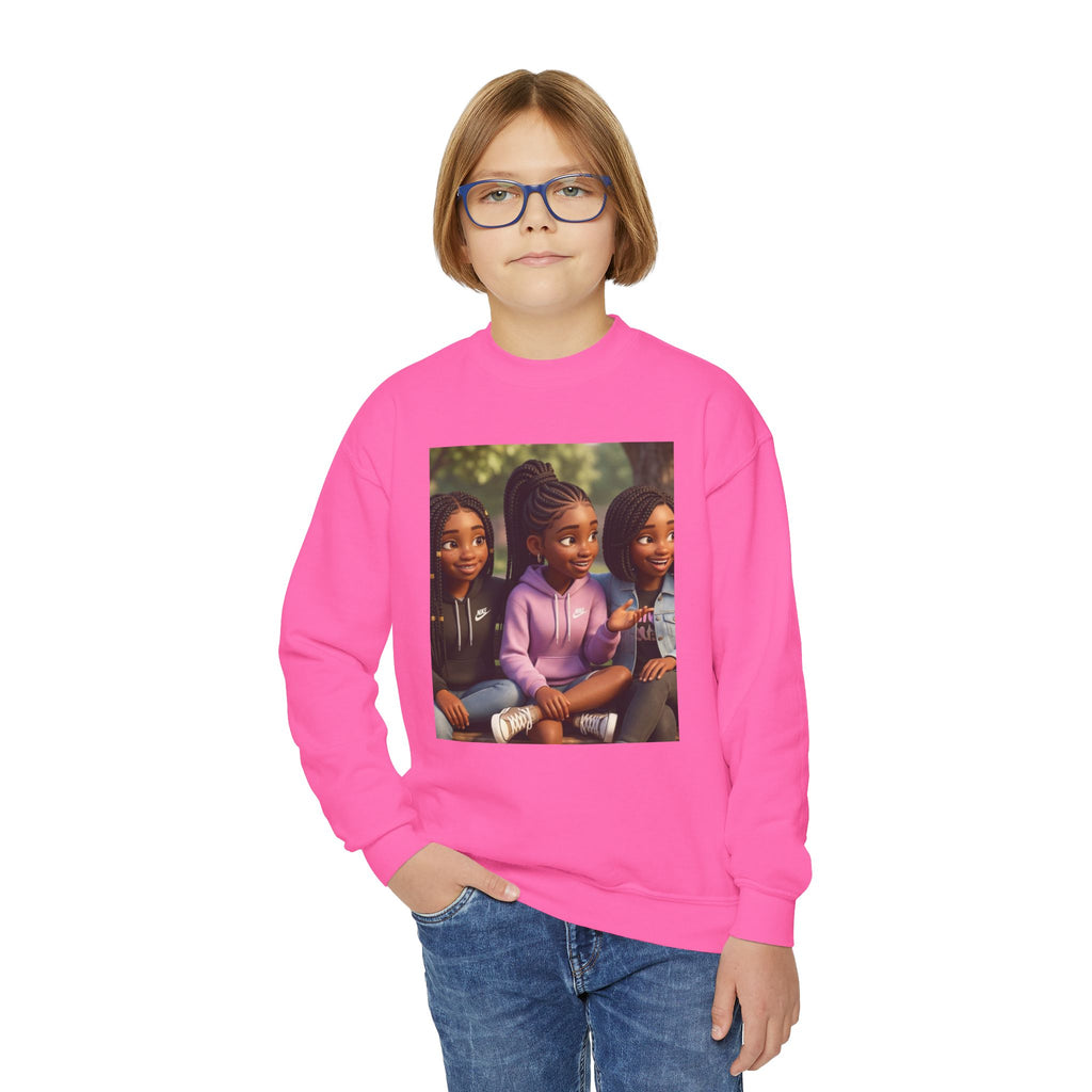 Youth Crewneck Sweatshirt Featuring Diverse Best Friends Illustration