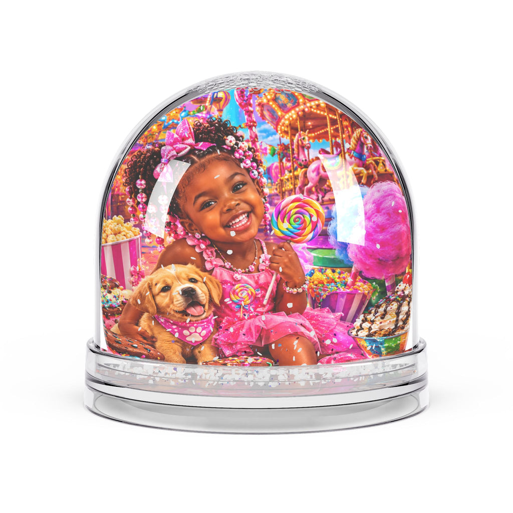 Snow Globe — Cute Little Girl & Puppy Candyland Snow Globe