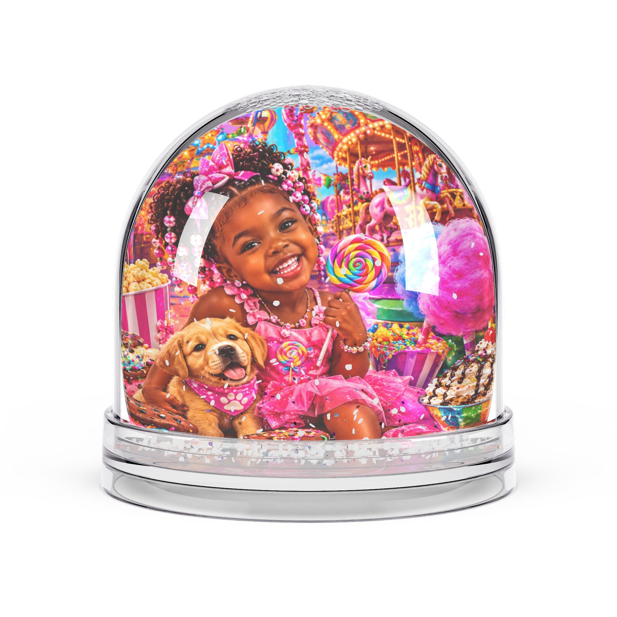 Snow Globe — Cute Little Girl & Puppy Candyland Snow Globe