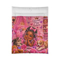 Dream Play Believe Comforter — Pink Princess Kids Bedding with Puppy & Cat