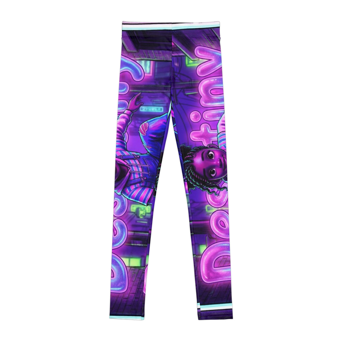 Youth Purple Neon Graffiti Character Leggings