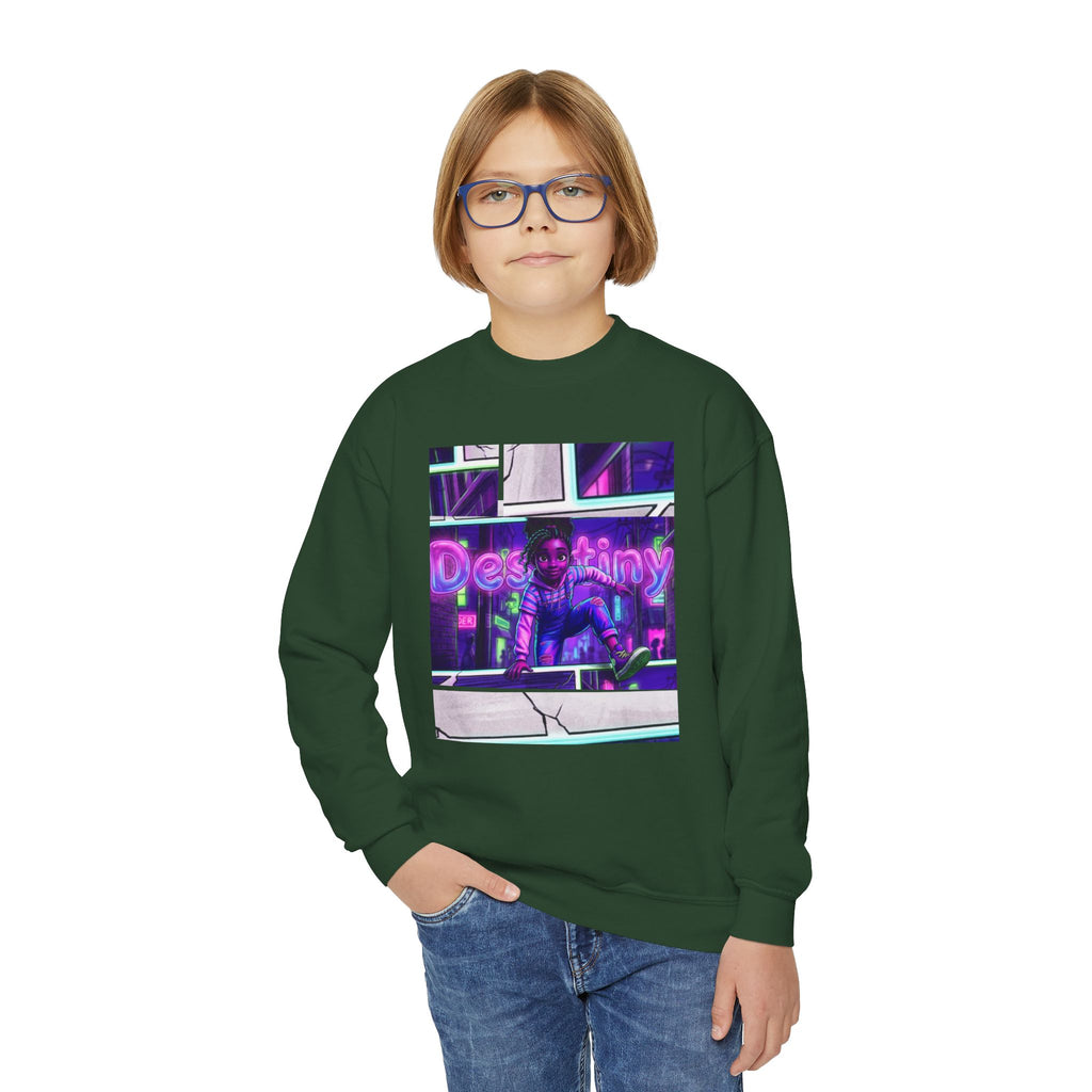 Youth “Destiny” Retro Neon Graphic Crewneck Sweatshirt