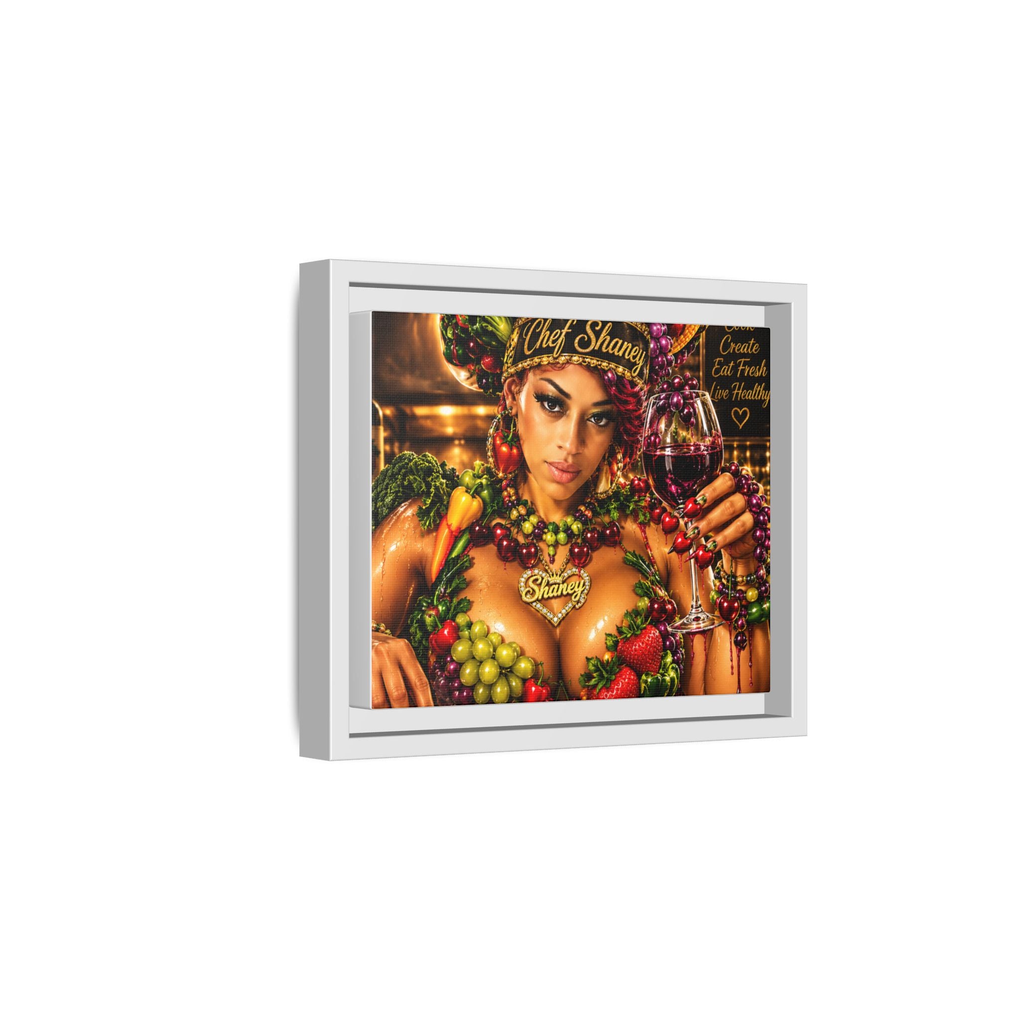 Chef Shaney Fruit Goddess Matte Framed Canvas — "Eat Fresh Live Healthy" Kitchen Wall Art