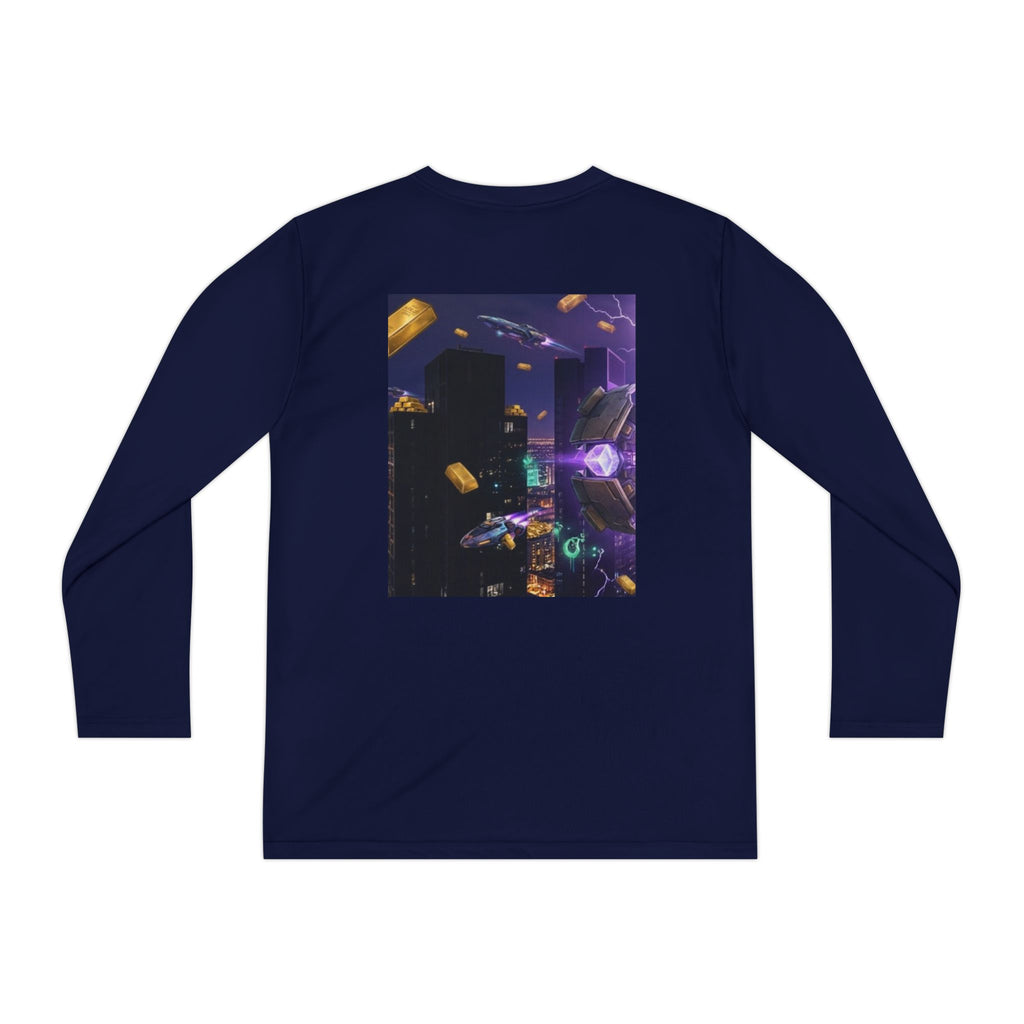 Youth Long Sleeve Tee – Colorful Night Cityscape Graphic Shirt
