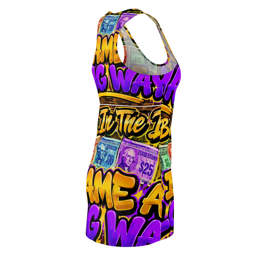 Bold Retro Money Graphic Racerback Dress — "Came a Long Way" Statement Print