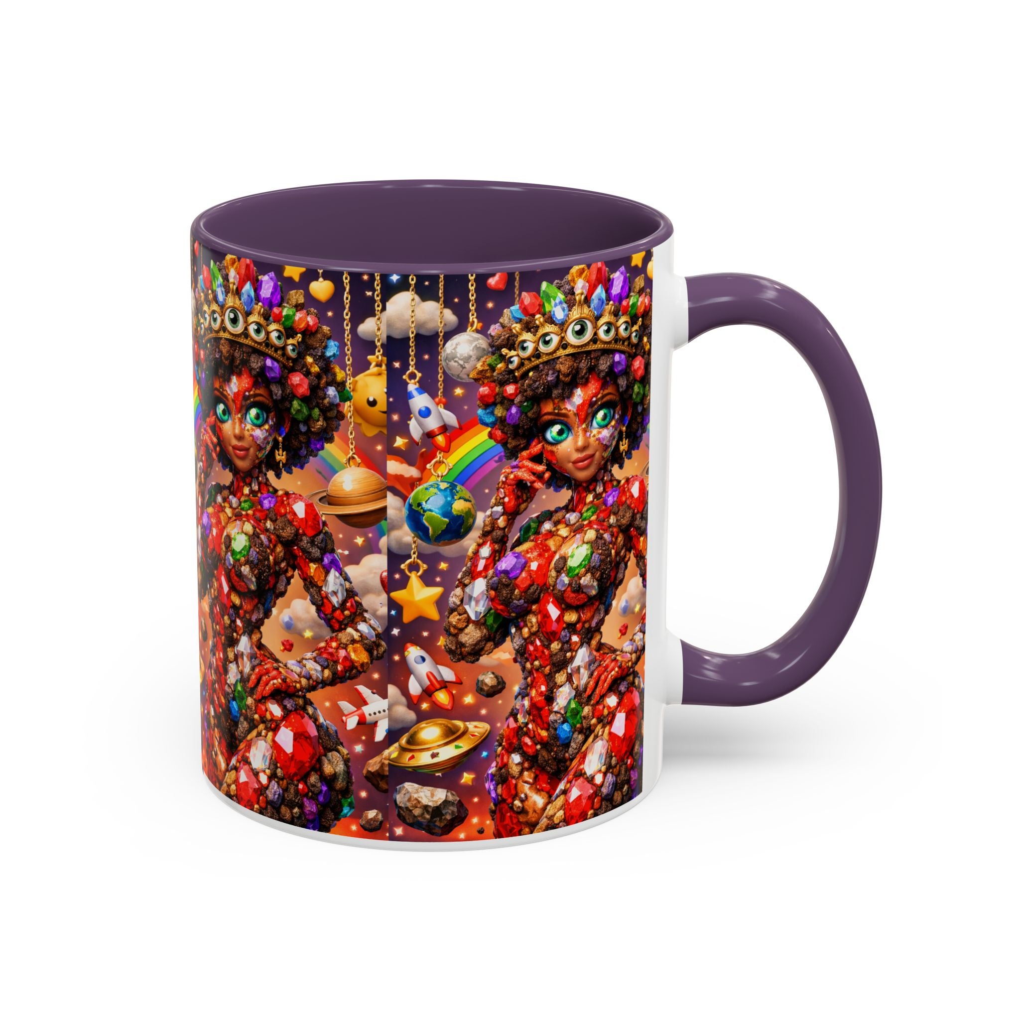 Celestial Candy Goddess Accent Coffee Mug — Colorful Cosmic Fantasy 11/15oz