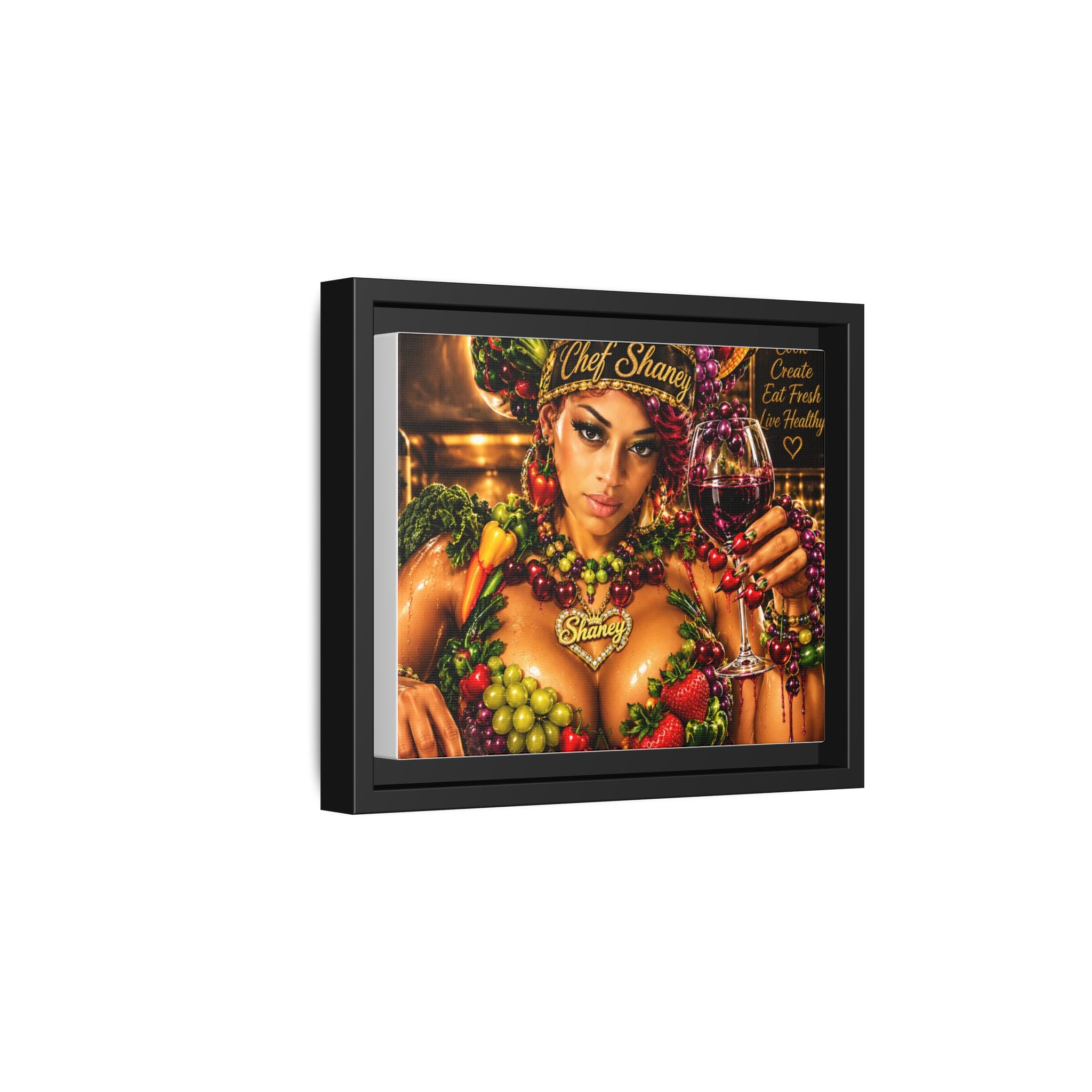 Chef Shaney Fruit Goddess Matte Framed Canvas — "Eat Fresh Live Healthy" Kitchen Wall Art