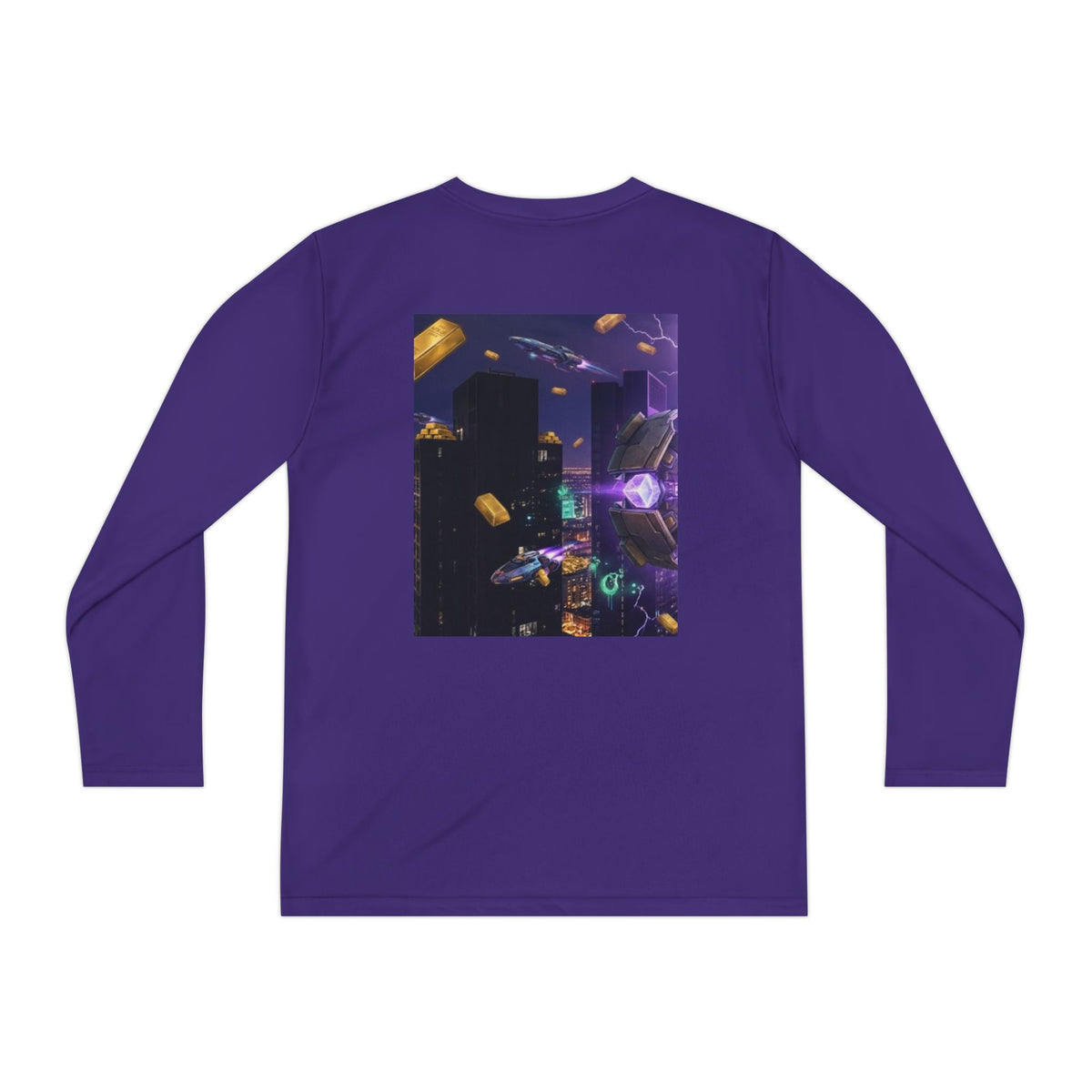 Youth Long Sleeve Tee – Colorful Night Cityscape Graphic Shirt