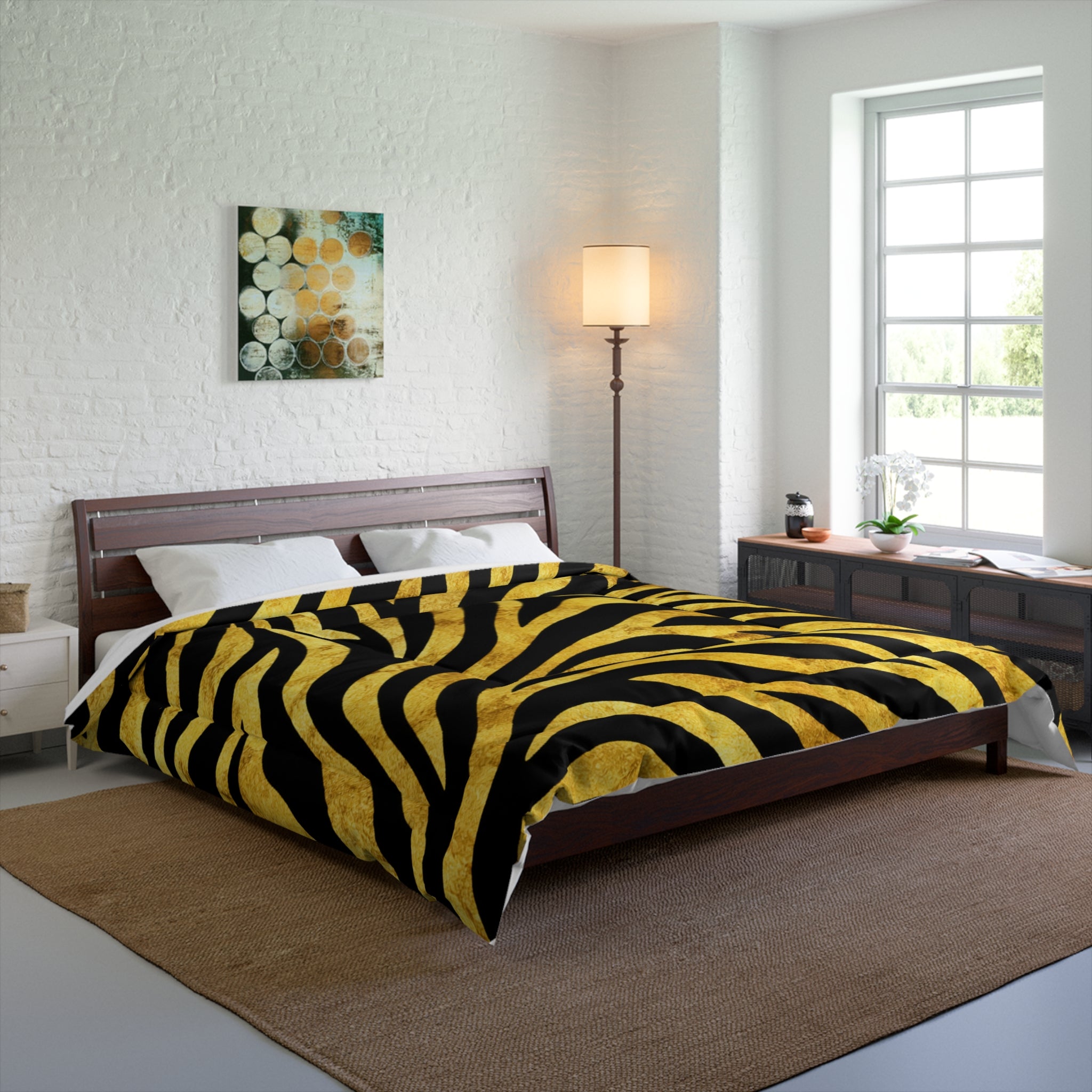 Gold Zebra Comforter — Bold Animal Print Bedding
