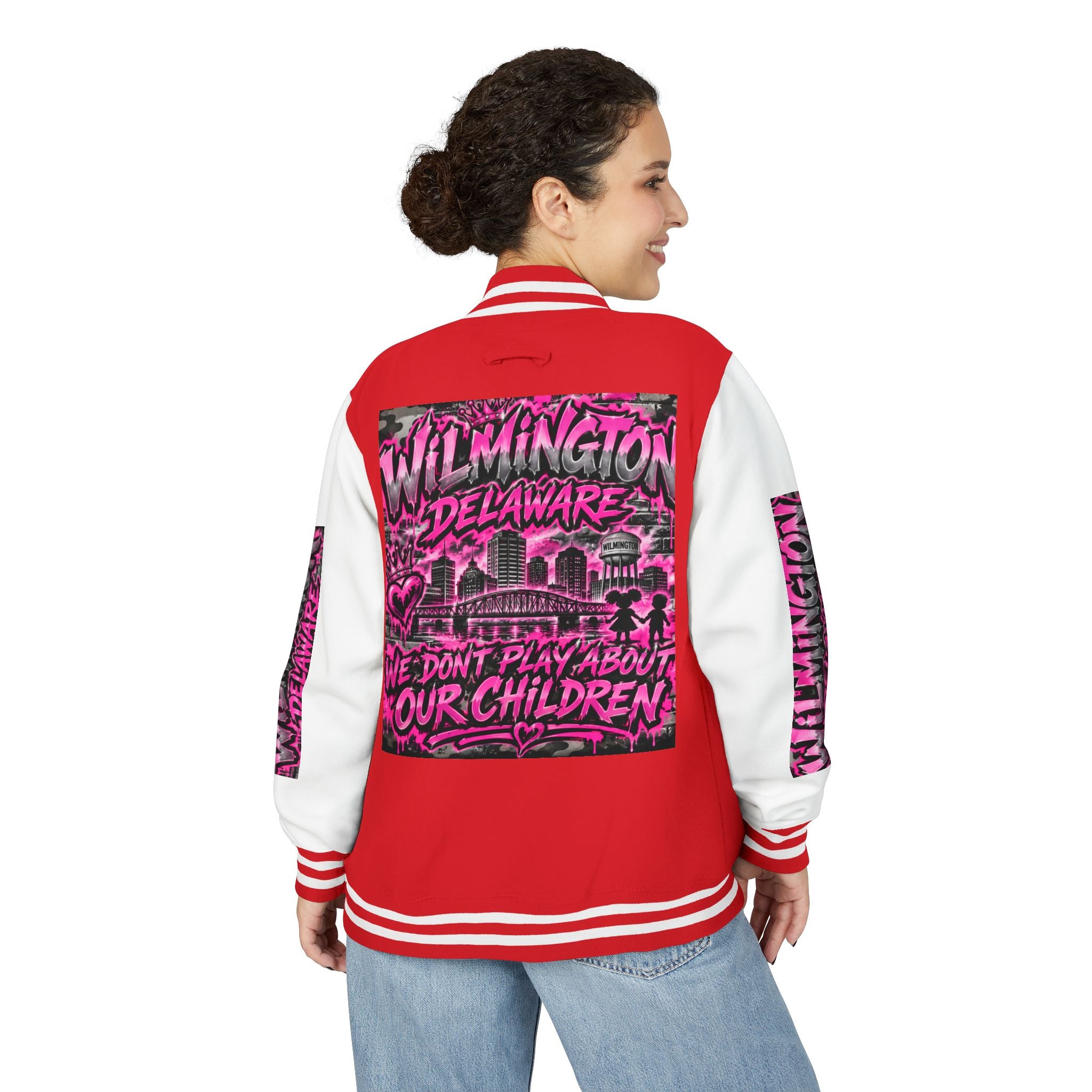 Wilmington Delaware Letterman Jacket — 'We Don't Play About Our Children' Varsity Coat