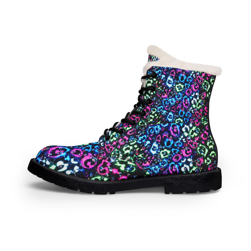 Women's Colorful Leopard Print Fur-Lined Leather Boots