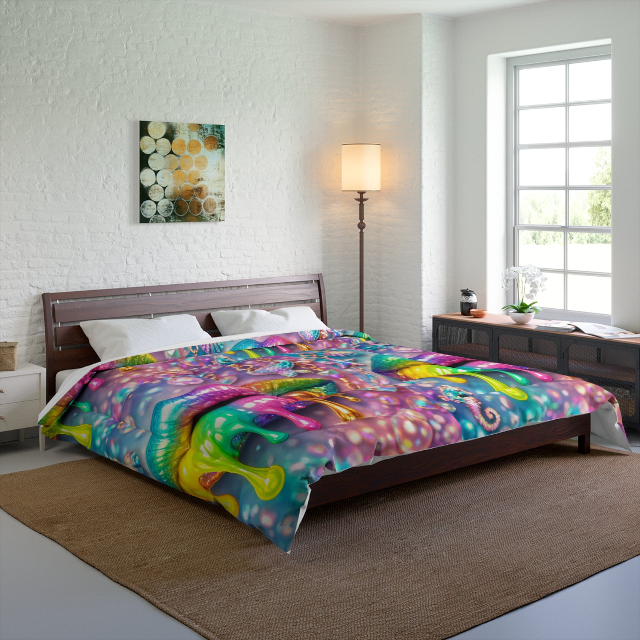 Rainbow Drip Lips Comforter — Vibrant Gemstone Pop Art Bedding