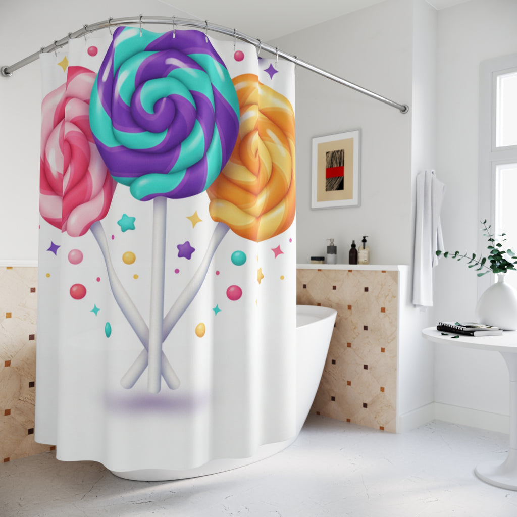 Candy Lollipop Shower Curtain — Colorful Swirl Sweets Bath Decor