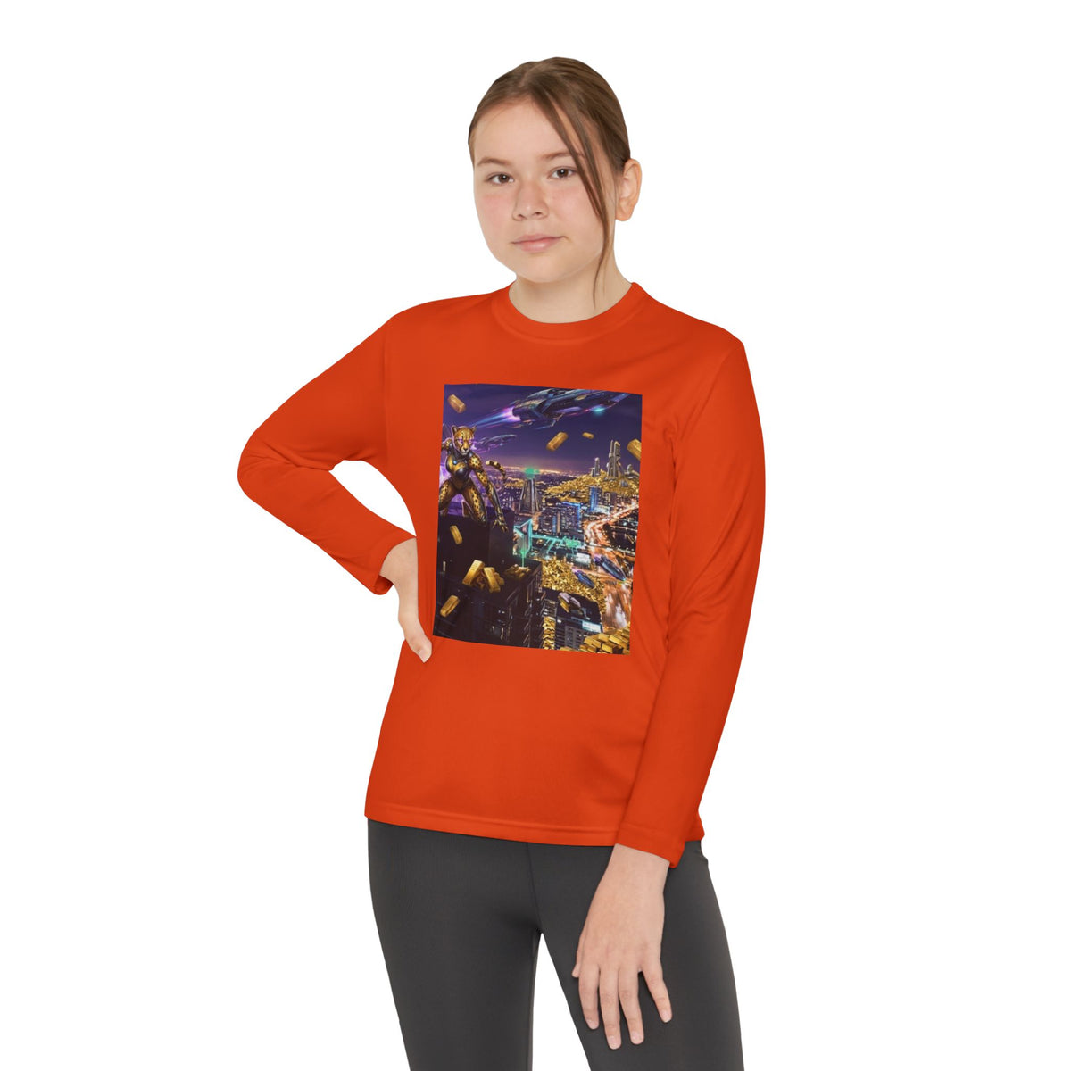 Youth Long Sleeve Tee – Colorful Night Cityscape Graphic Shirt