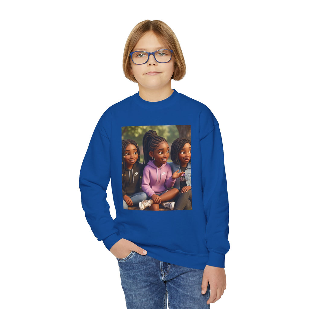 Youth Crewneck Sweatshirt Featuring Diverse Best Friends Illustration