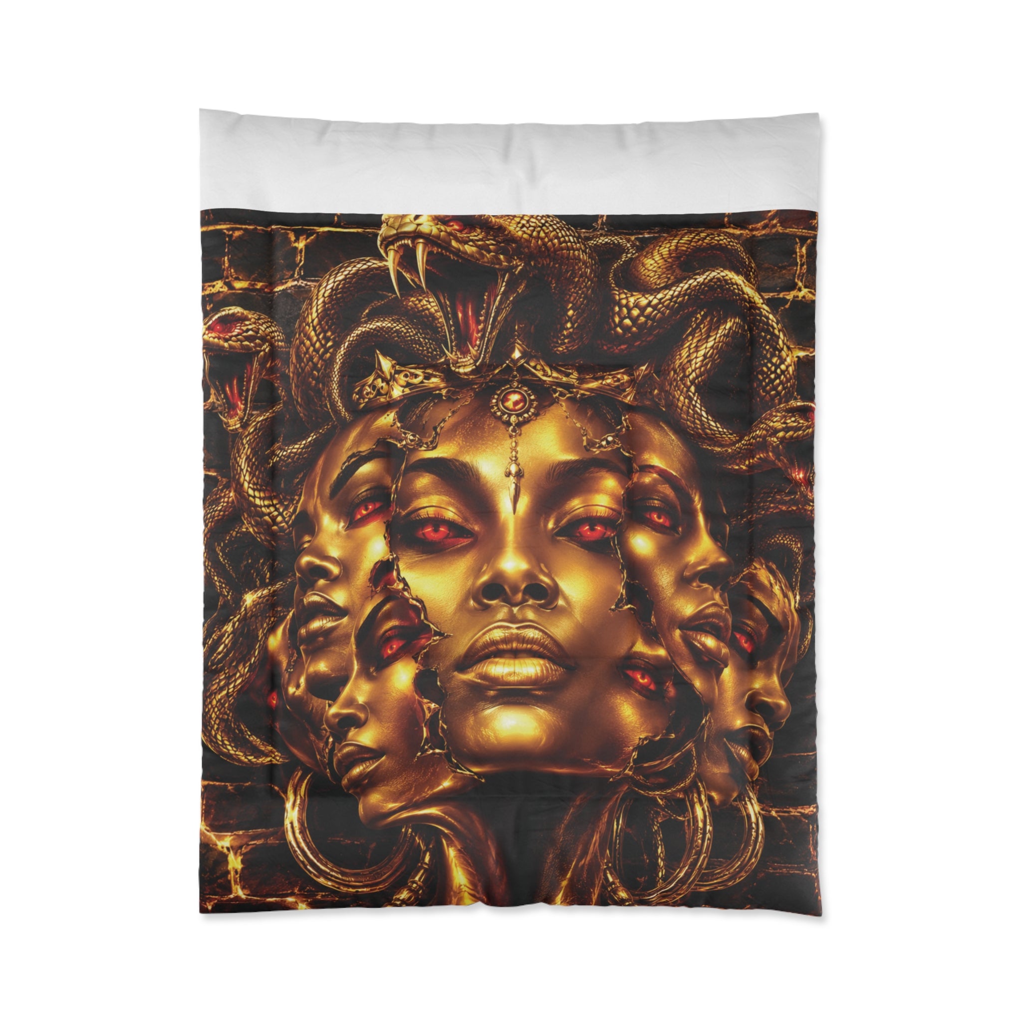 Medusa Goddess Comforter - Gold Serpent Mythic Bedding
