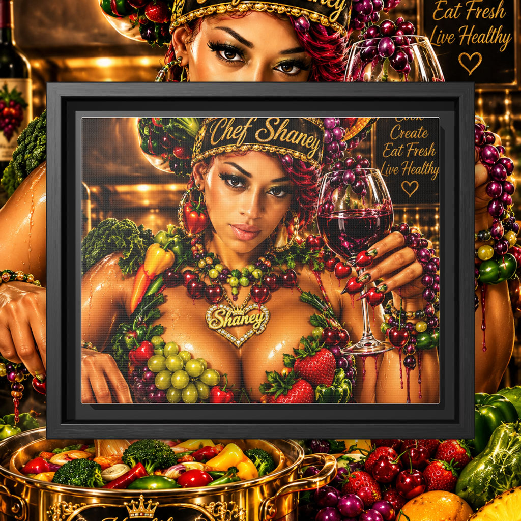 Chef Shaney Fruit Goddess Matte Framed Canvas — "Eat Fresh Live Healthy" Kitchen Wall Art