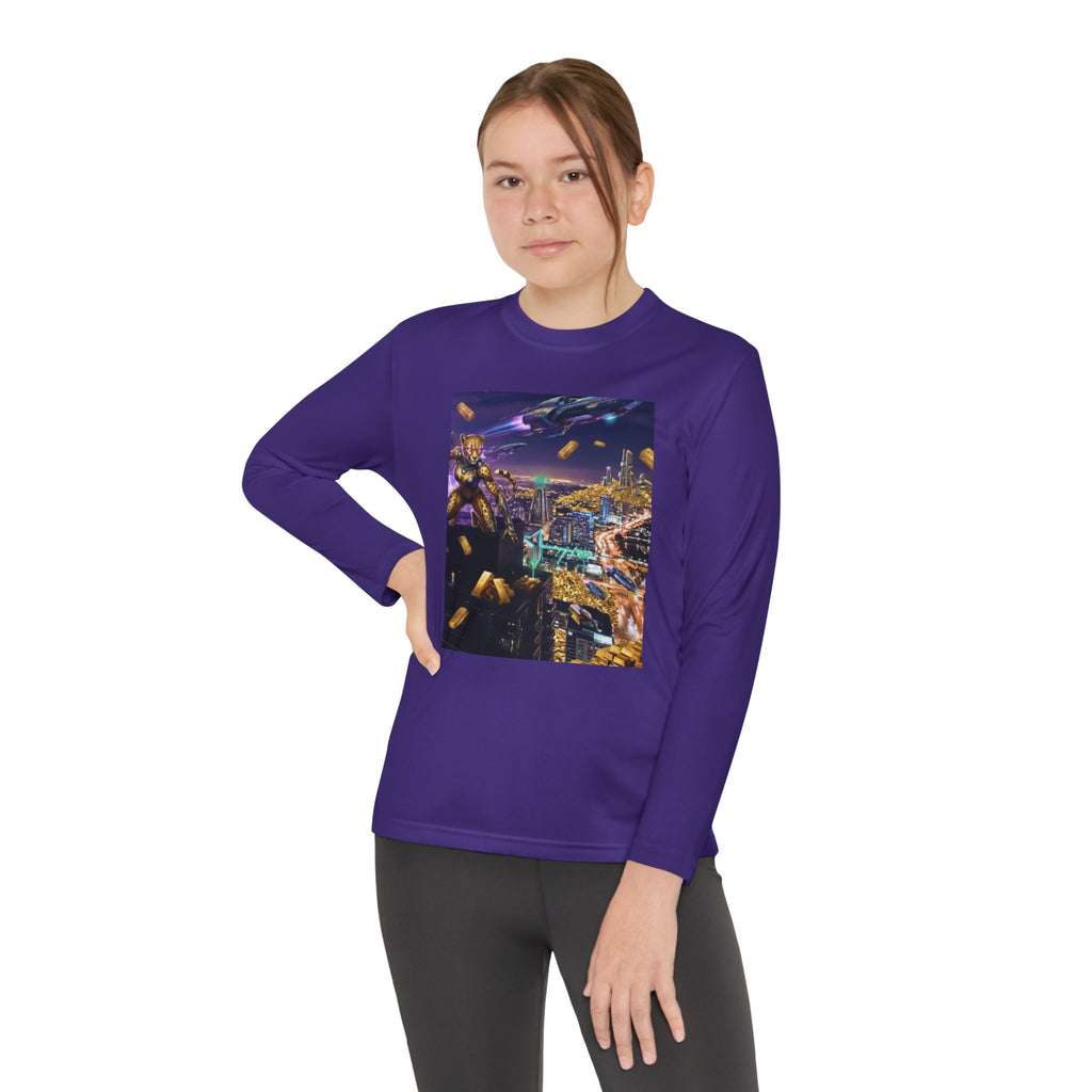 Youth Long Sleeve Tee – Colorful Night Cityscape Graphic Shirt