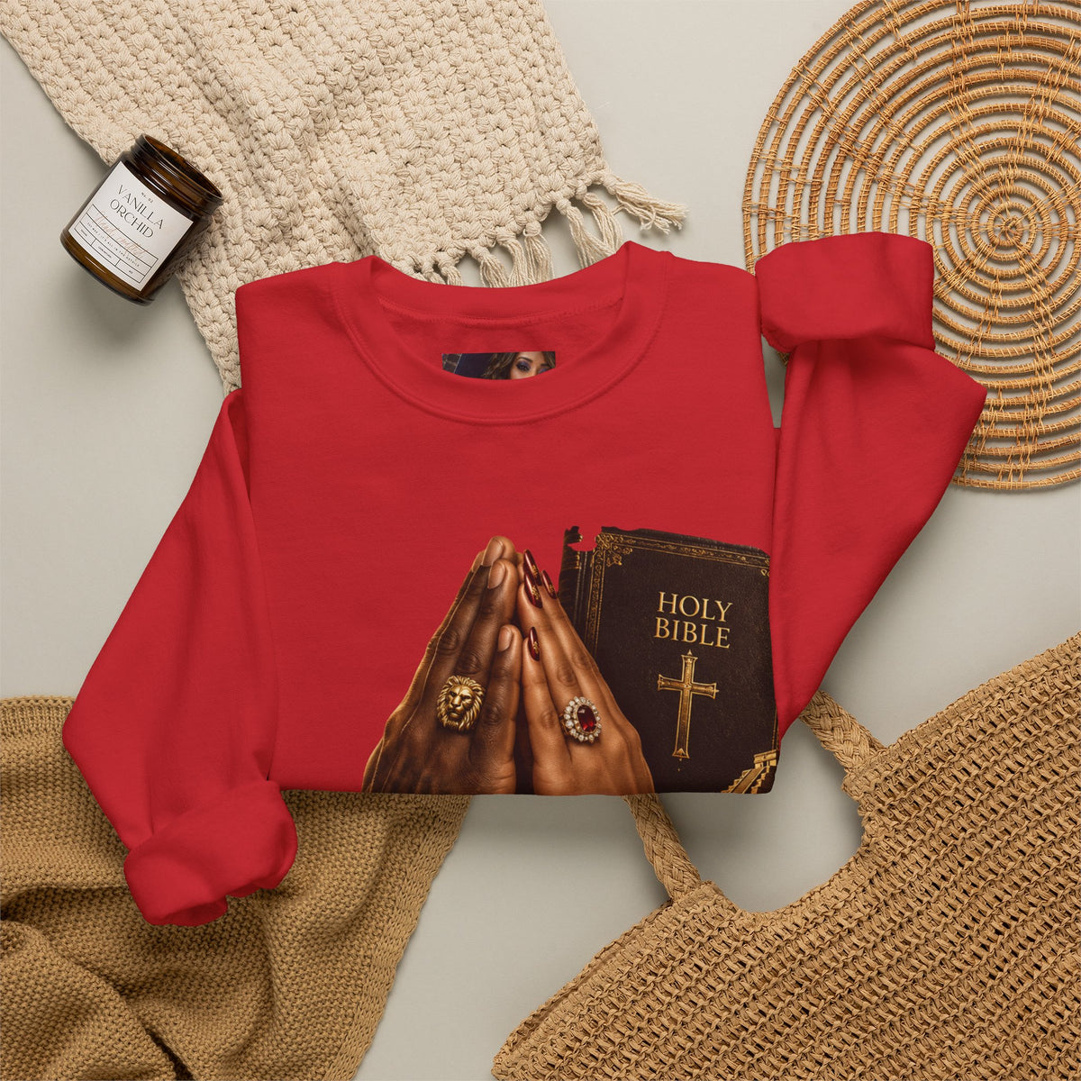 Holy Bible Praying Hands Religious Crewneck Sweatshirt
