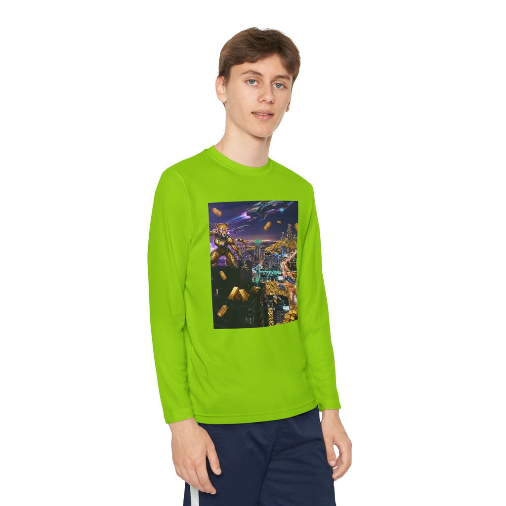 Youth Long Sleeve Tee – Colorful Night Cityscape Graphic Shirt