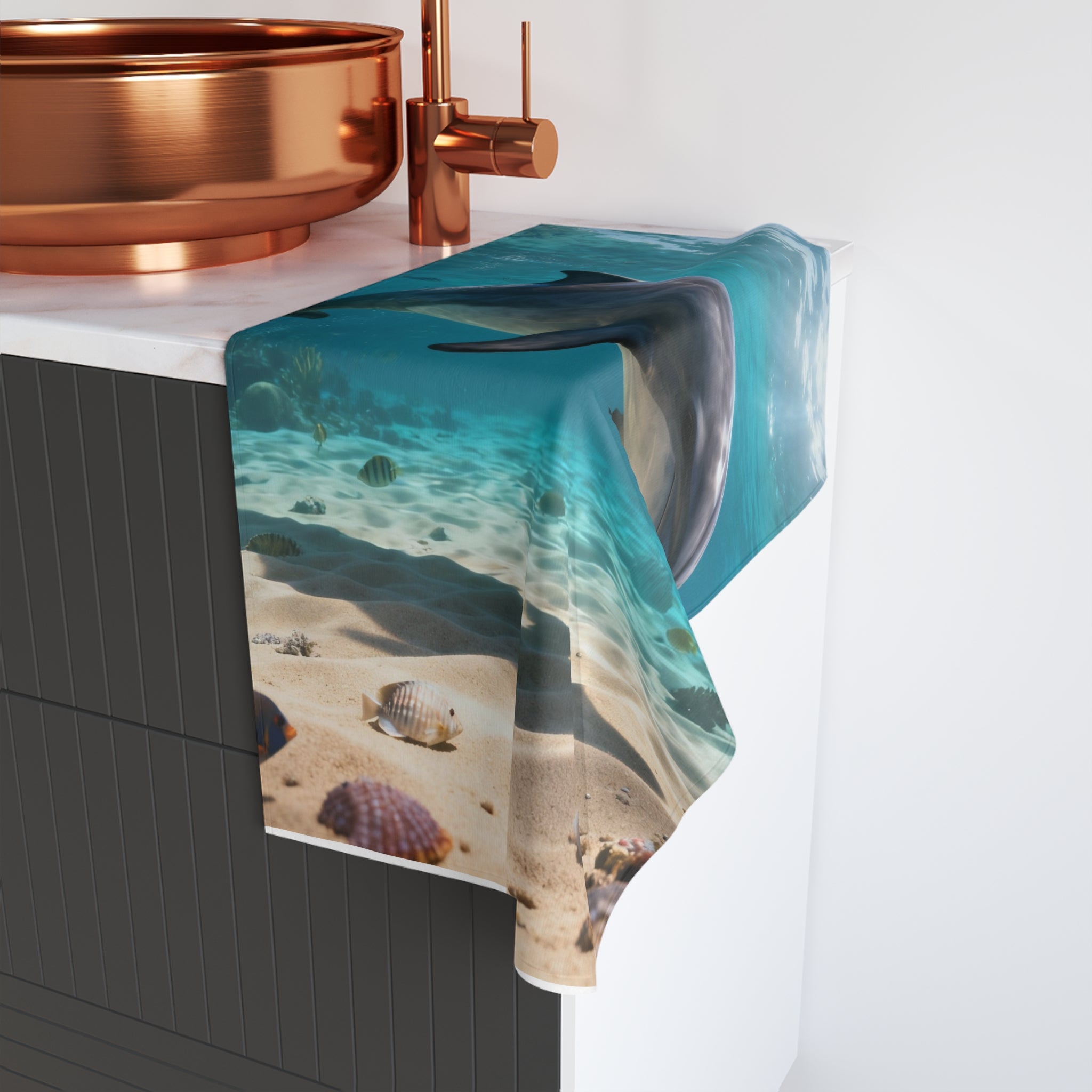Dolphin Ocean Hand Towel — Underwater Beach Scene